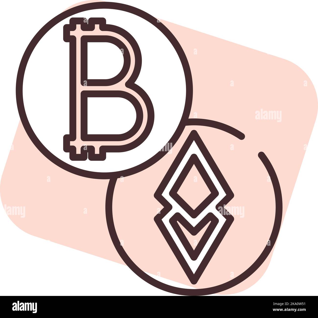 Monete Blockchain, illustrazione o icona, vettore su sfondo bianco. Illustrazione Vettoriale