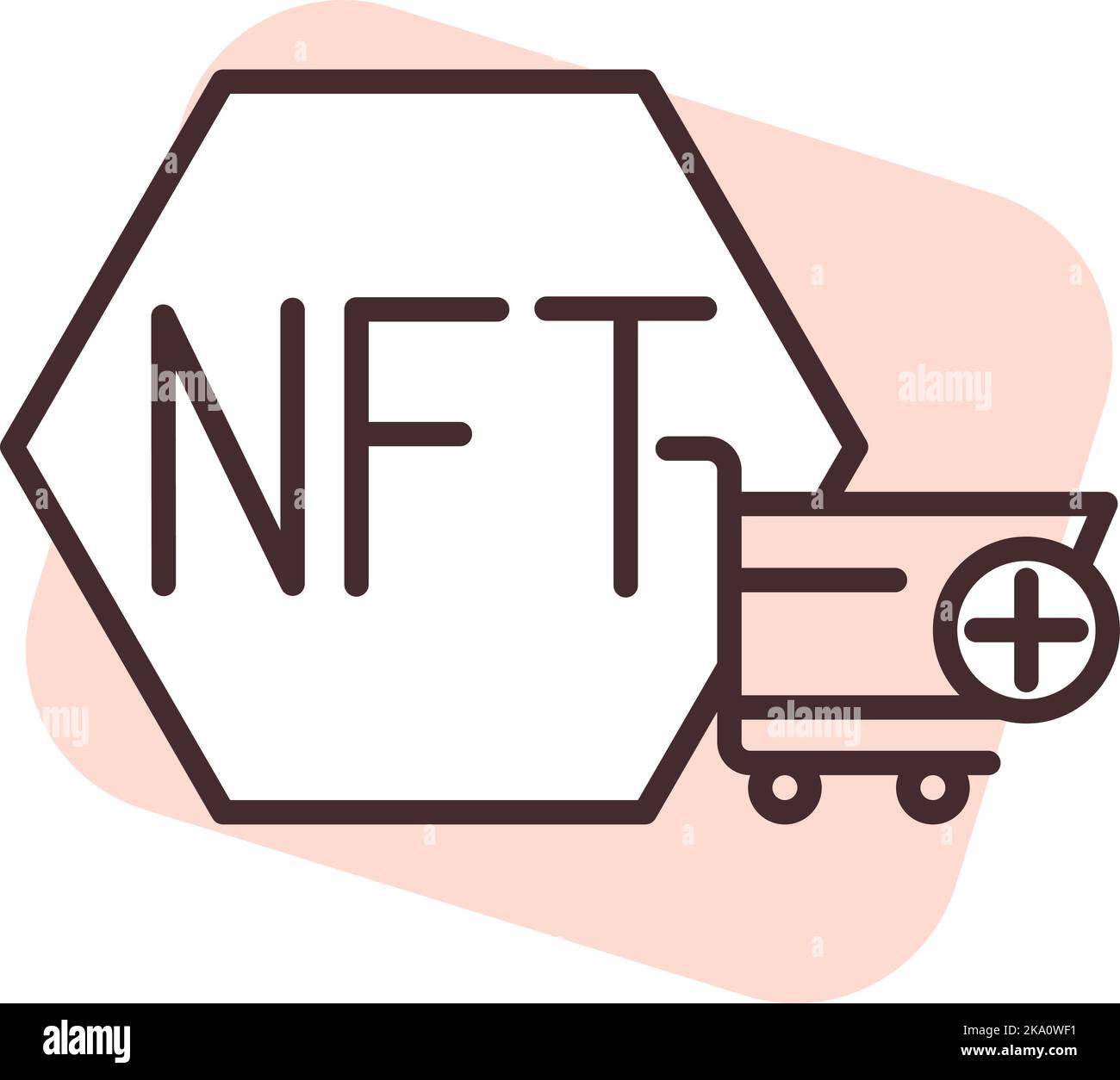 Acquisto NFT Blockchain, illustrazione o icona, vettore su sfondo bianco. Illustrazione Vettoriale