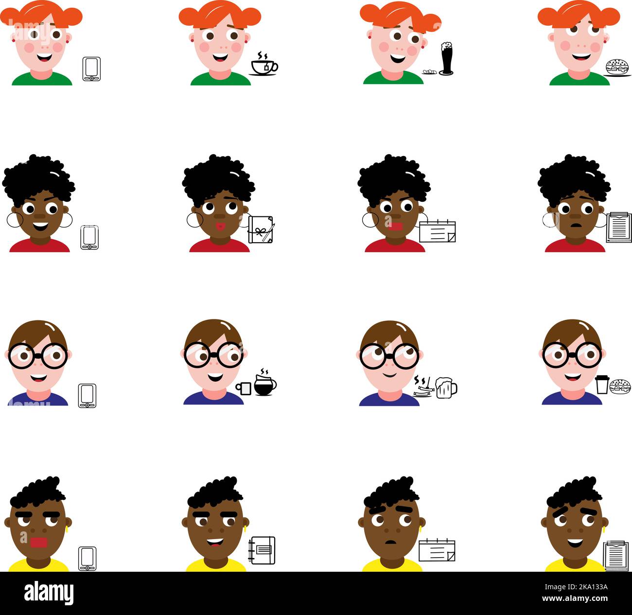 Gruppo di icone persone, illustrazione o icona, vettore su sfondo bianco. Illustrazione Vettoriale