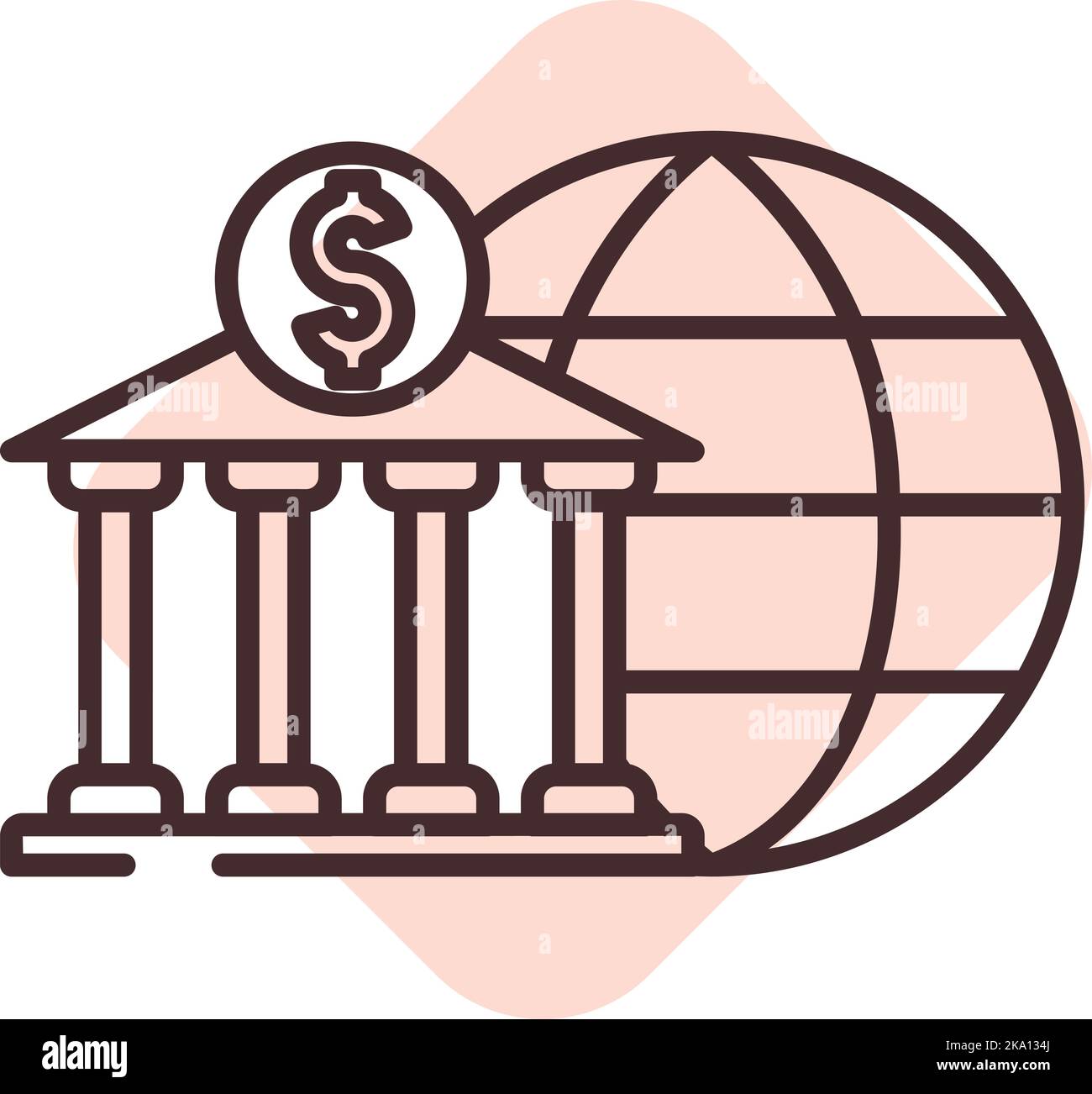 Banca mondiale di denaro, illustrazione o icona, vettore su sfondo bianco. Illustrazione Vettoriale