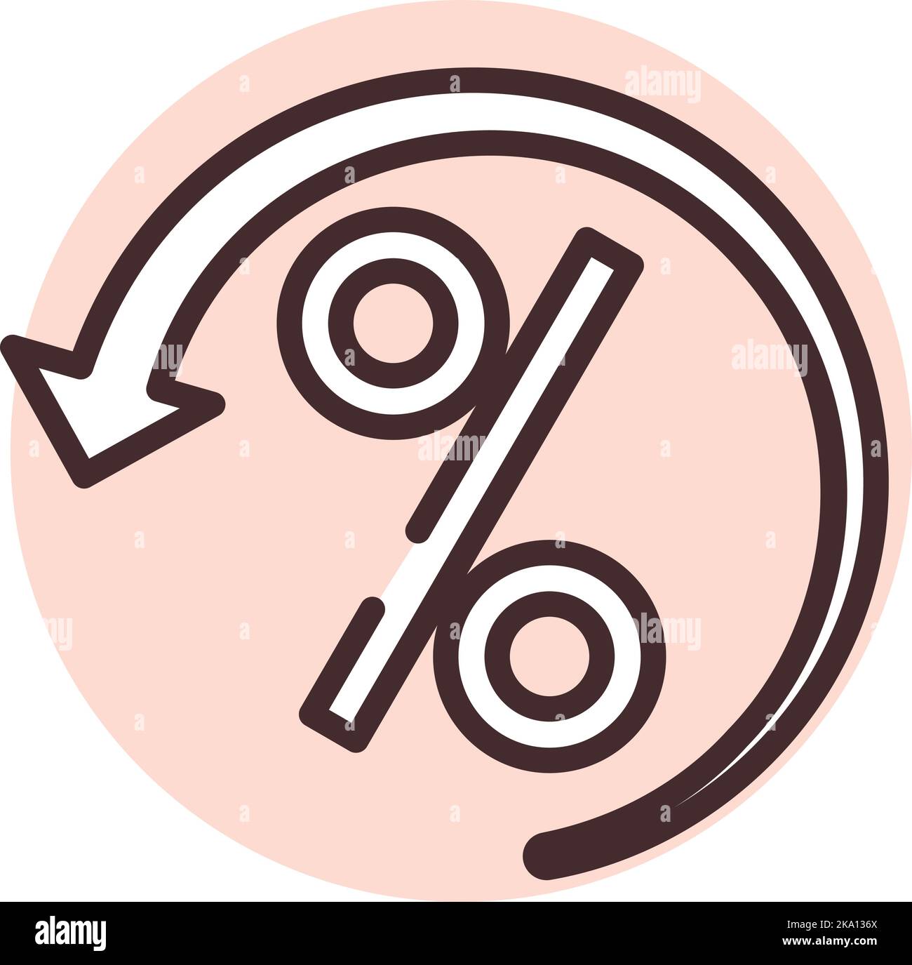 Percentuale di rimborso, illustrazione o icona, vettore su sfondo bianco. Illustrazione Vettoriale