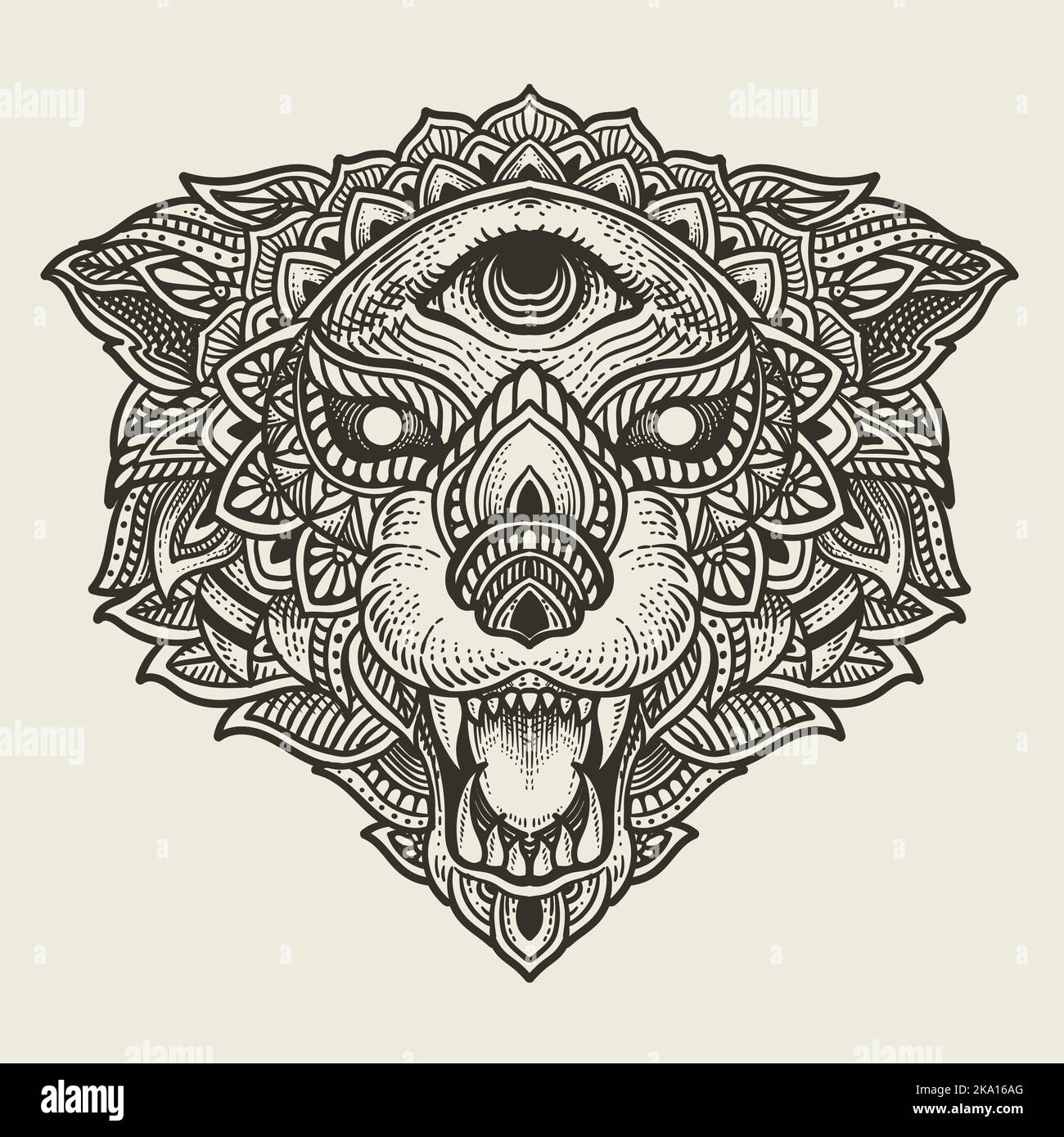 figura testa di lupo con stile mandala Illustrazione Vettoriale