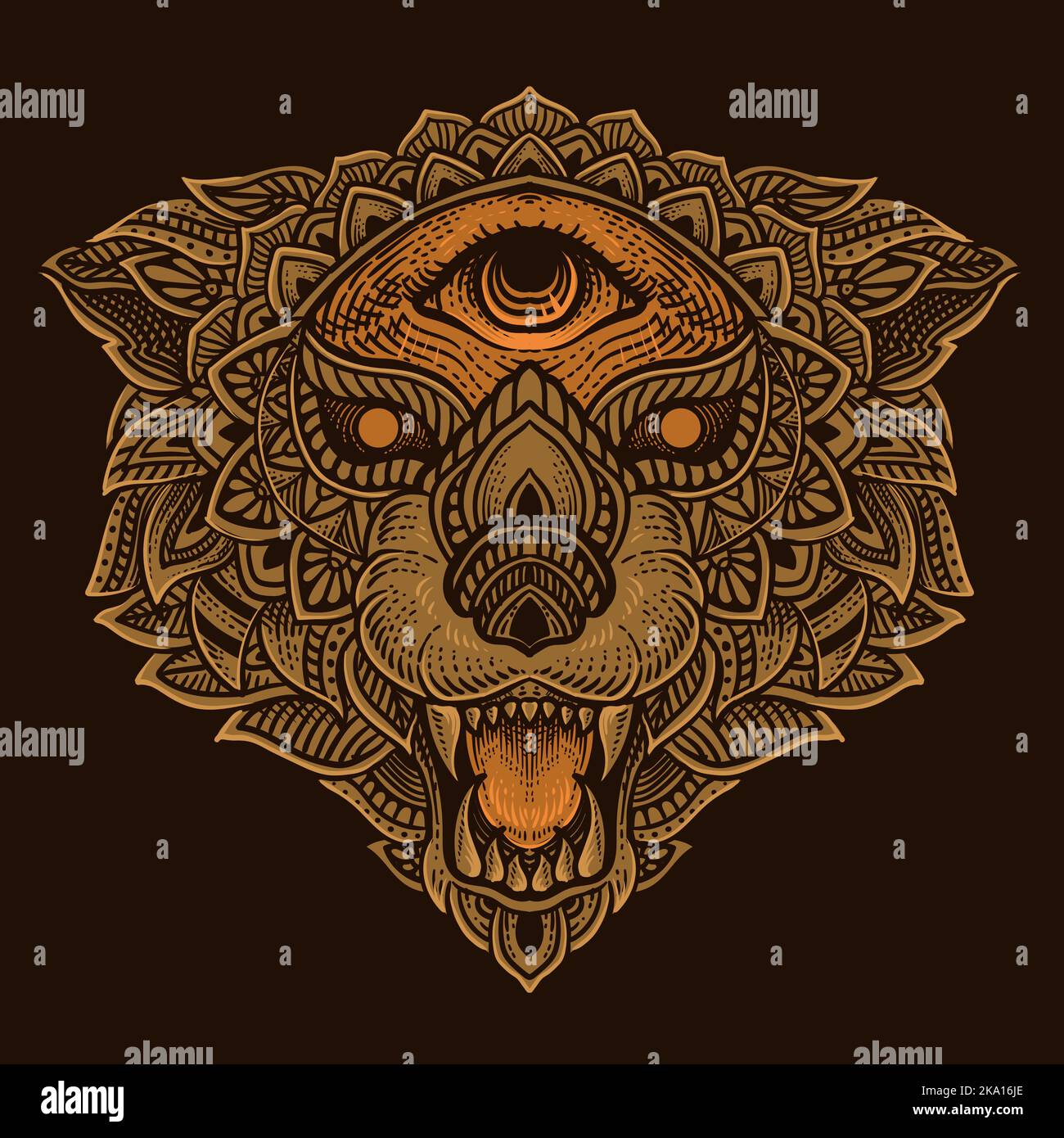 figura testa di lupo con stile mandala Illustrazione Vettoriale