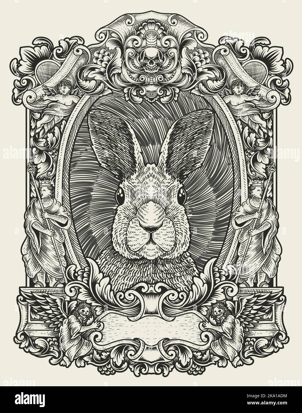 illustrazione coniglio d'epoca con stile incisione Illustrazione Vettoriale