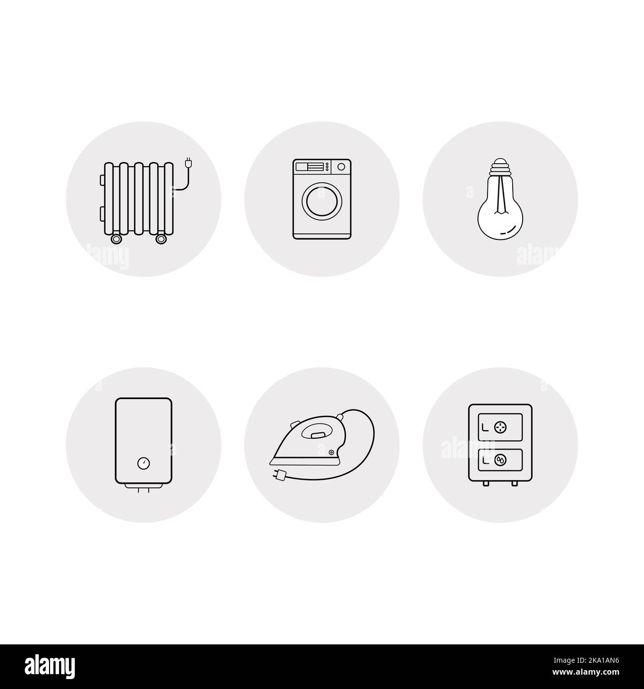 Un set di icone lineari con elettrodomestici. Icone lineari vettoriali su sfondo bianco Illustrazione Vettoriale
