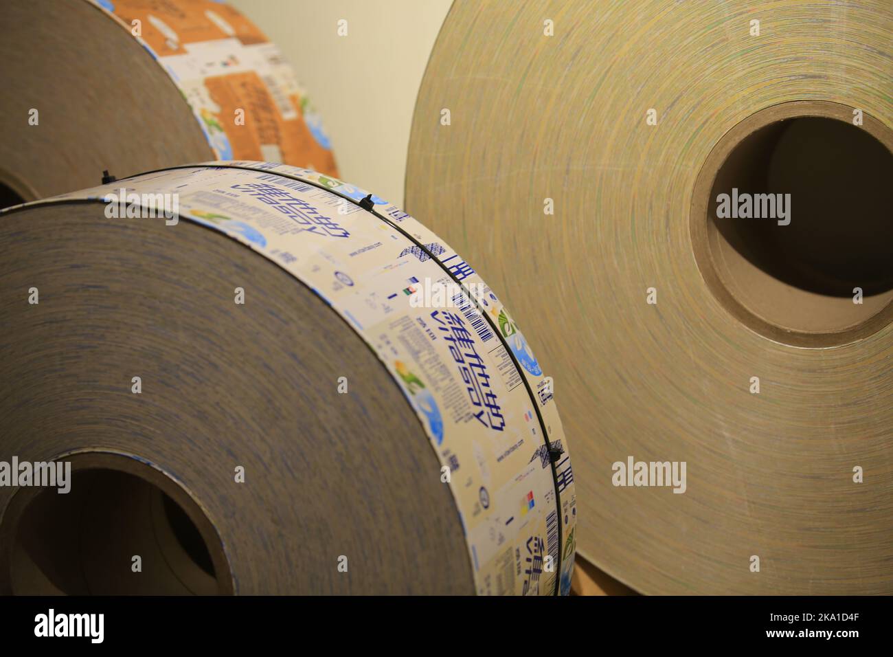 MIL Mill è il primo mulino per pasta e centro di formazione che ricicla cartoni per bevande a Hong Kong Foto Stock