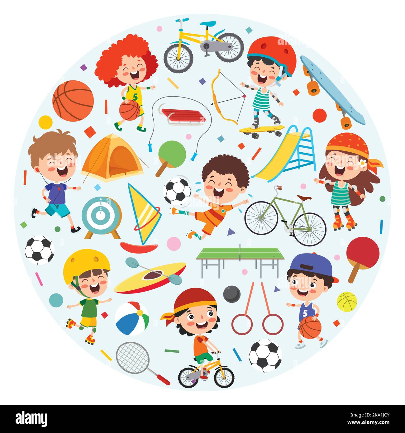 Design sportivo Concept con bambini divertenti Illustrazione Vettoriale