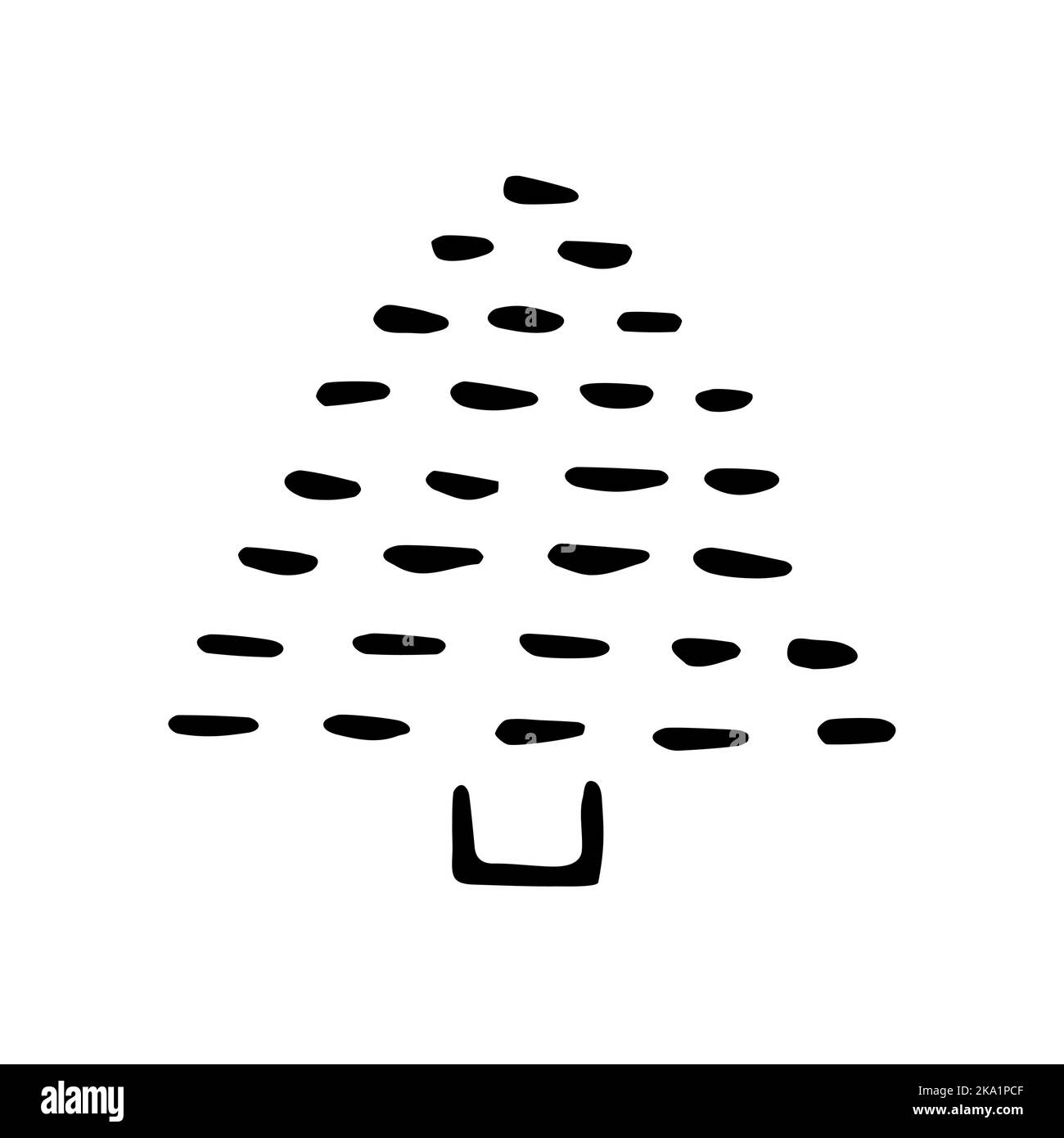 Vettore accogliente doodle albero di Natale. Abete disegnato a mano isolato su sfondo bianco. Contorno albero scandinavo. Felice anno nuovo, Merry Christma Illustrazione Vettoriale
