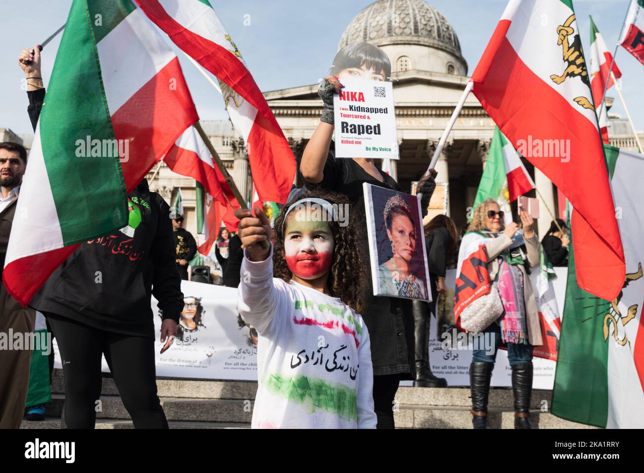 Londra, Regno Unito. Ottobre 29, 2022. Una protesta contro il regime iraniano a Trafalgar Square e Whitehall a Londra. Foto Stock