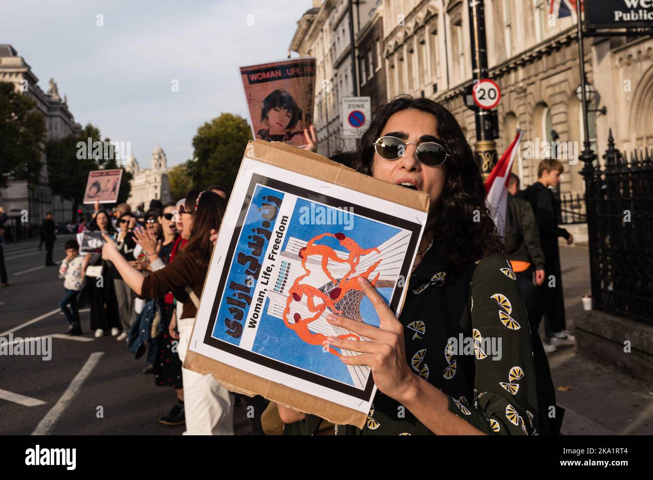 Londra, Regno Unito. Ottobre 29, 2022. Una protesta contro il regime iraniano a Trafalgar Square e Whitehall a Londra. Foto Stock