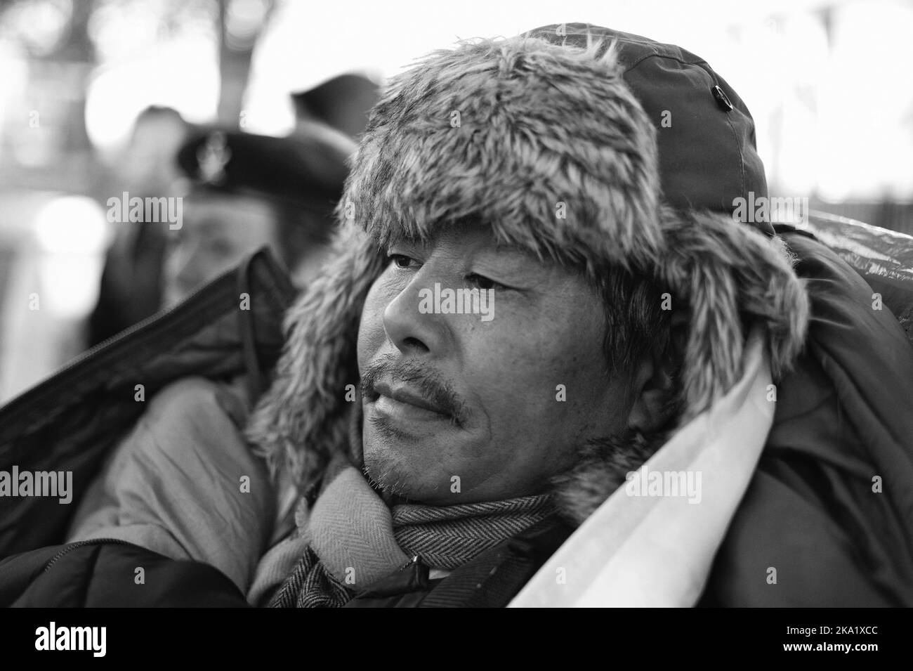 Gyanraj Rai ha proseguito lo sciopero della fame il 7th 2013 novembre per protestare contro il trattamento di Gurkhas da parte del governo britannico, Whitehall London. Foto Stock