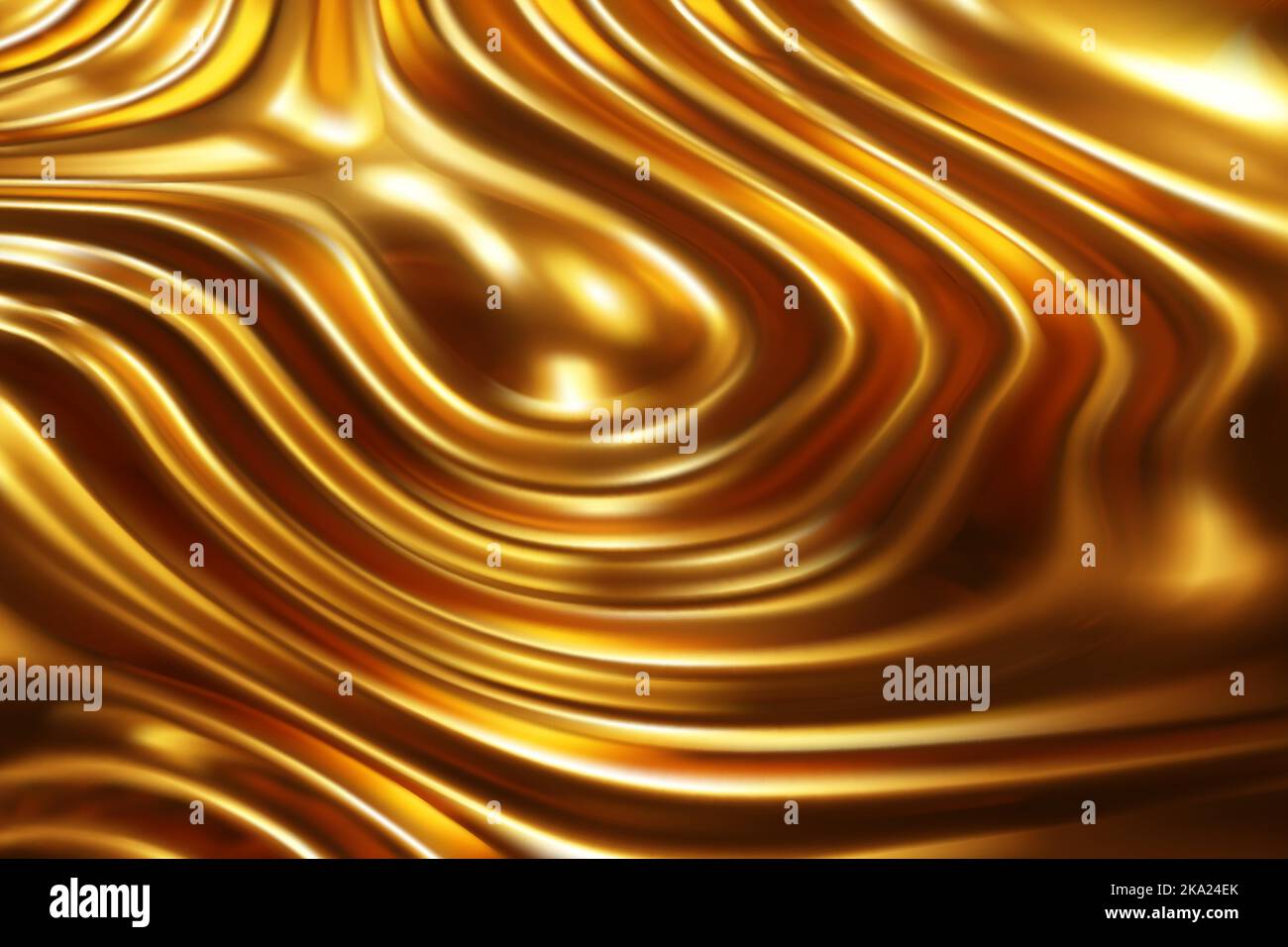 Liquido metallo fuso oro astratto sfondo ondulato con luce riflette Illustrazione Vettoriale