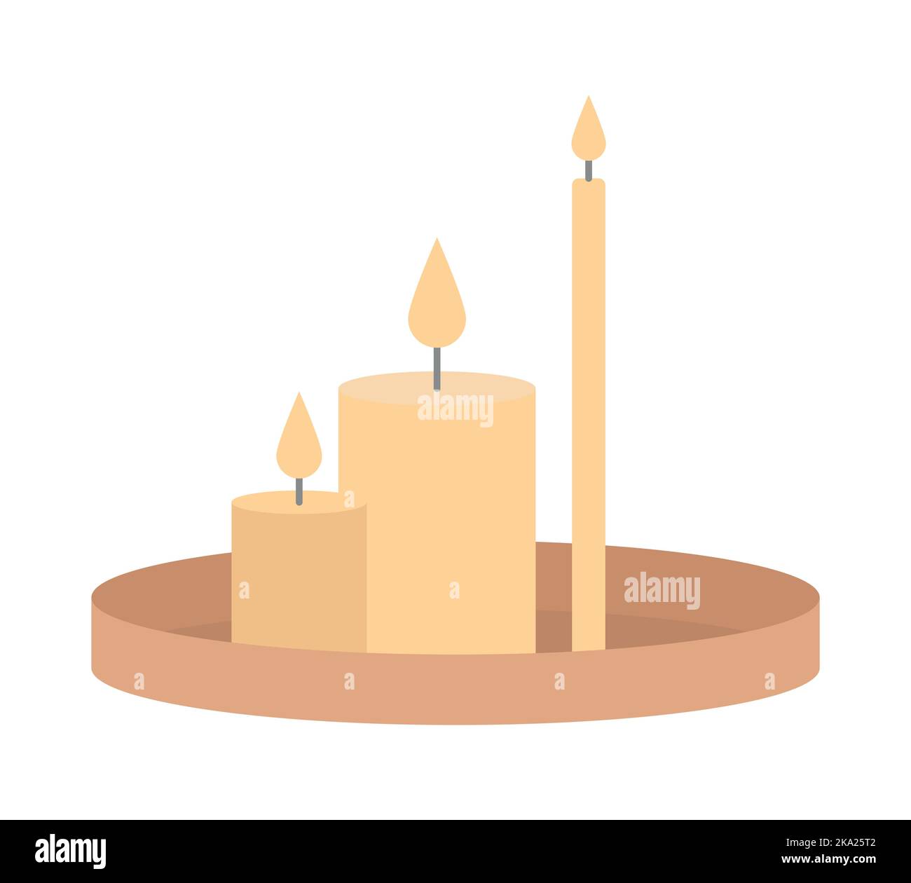Candele e vassoio semi piatto colore oggetto vettore Illustrazione Vettoriale