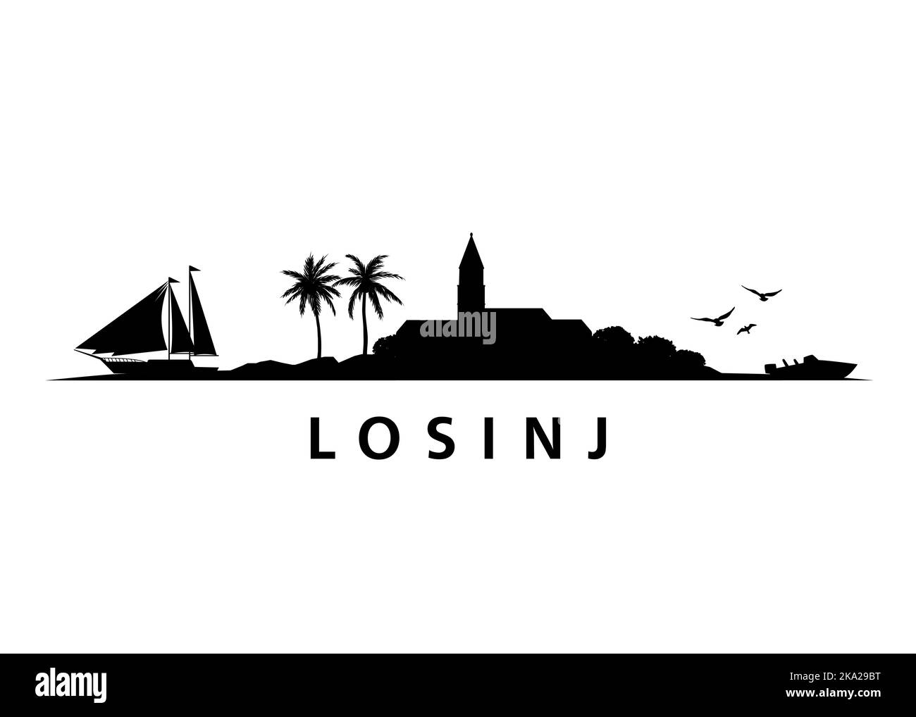 Losinj Skyline Paesaggio City Vector Graphic Illustrazione Vettoriale