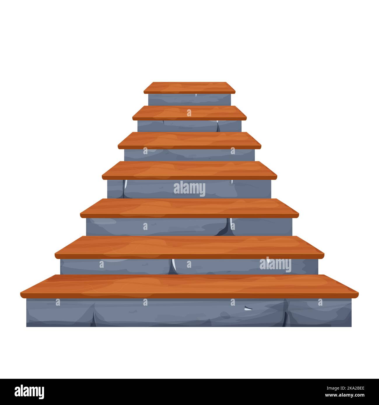Scale fata in pietra con decorazioni in legno, architettura medievale antica in stile cartoon isolato su sfondo bianco con crepe, elementi rotti. Risorsa di gioco,elemento di design. Illustrazione vettoriale Illustrazione Vettoriale