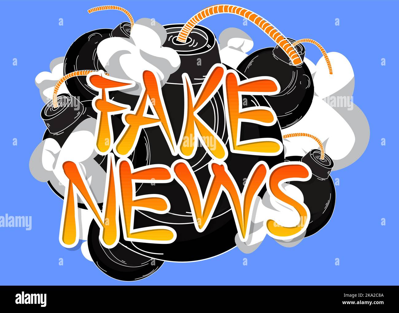 Falso testo News con bomba nera. Illuminazione vettoriale cartone animato. Illustrazione Vettoriale