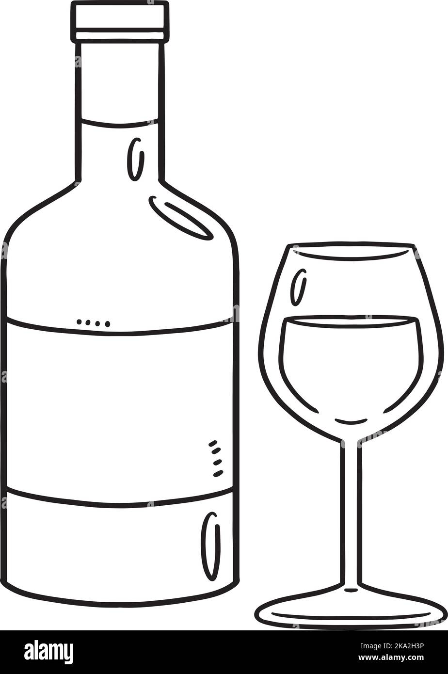 Vetro e vino isolato colorazione pagina per bambini Illustrazione Vettoriale