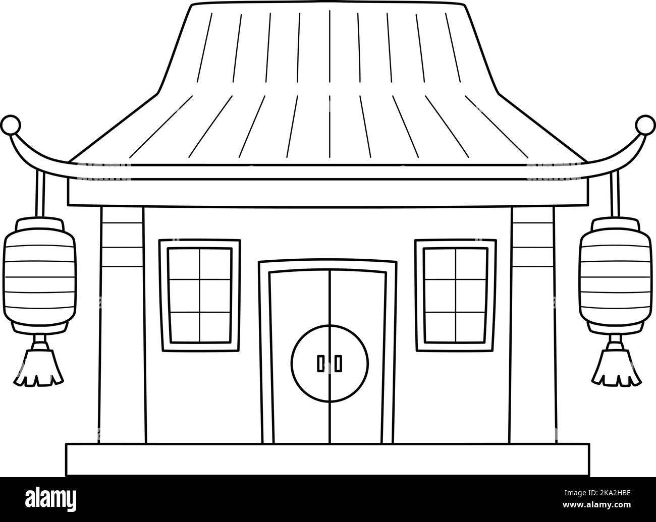 Pagina isolata da colorare del Tempio Cinese per i Bambini Illustrazione Vettoriale