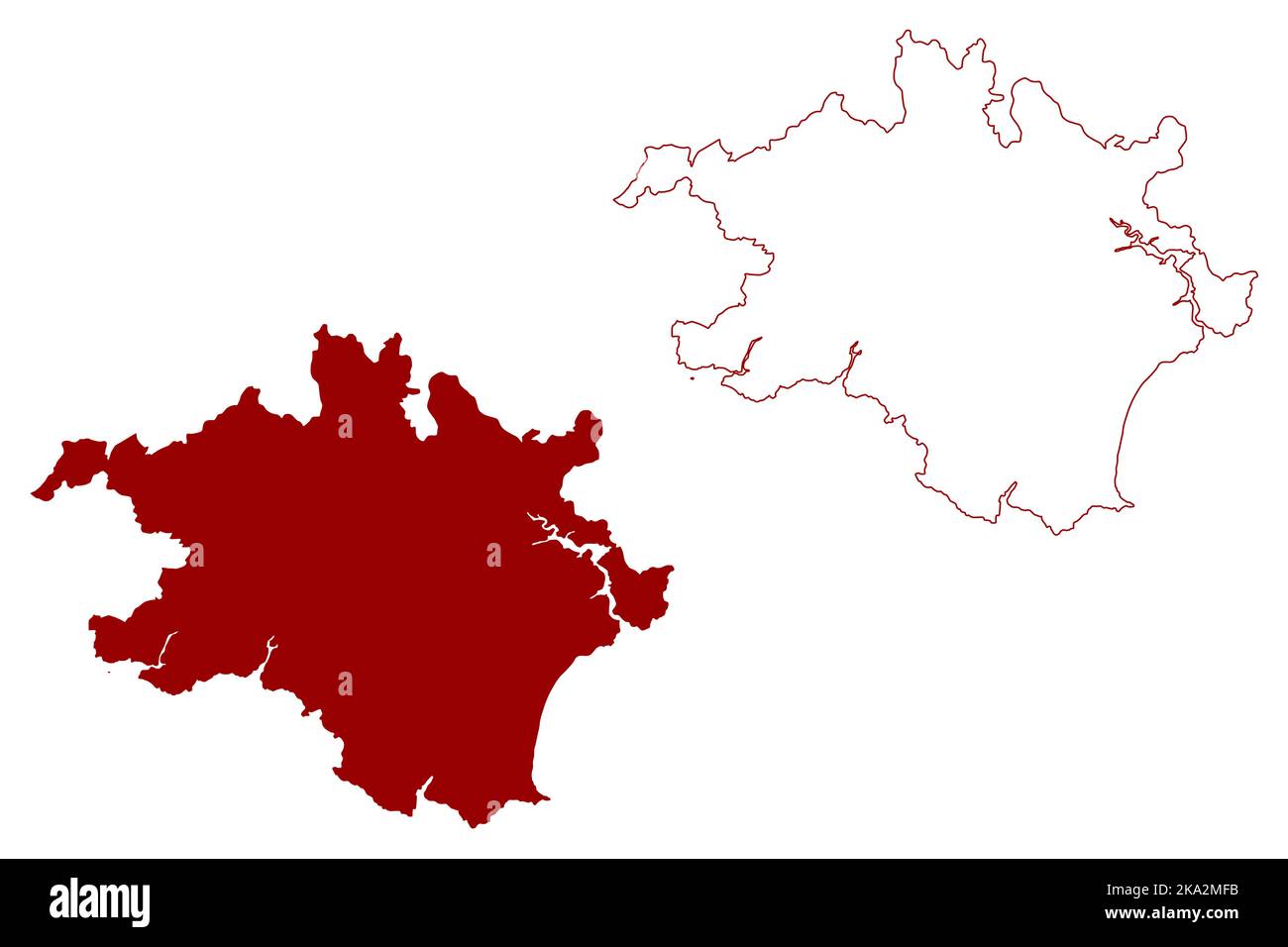 Vettore cartografico del distretto governativo locale di South Hams (Regno Unito di Gran Bretagna e Irlanda del Nord, contea cerimoniale Devon o Devonshire, Inghilterra) Illustrazione Vettoriale