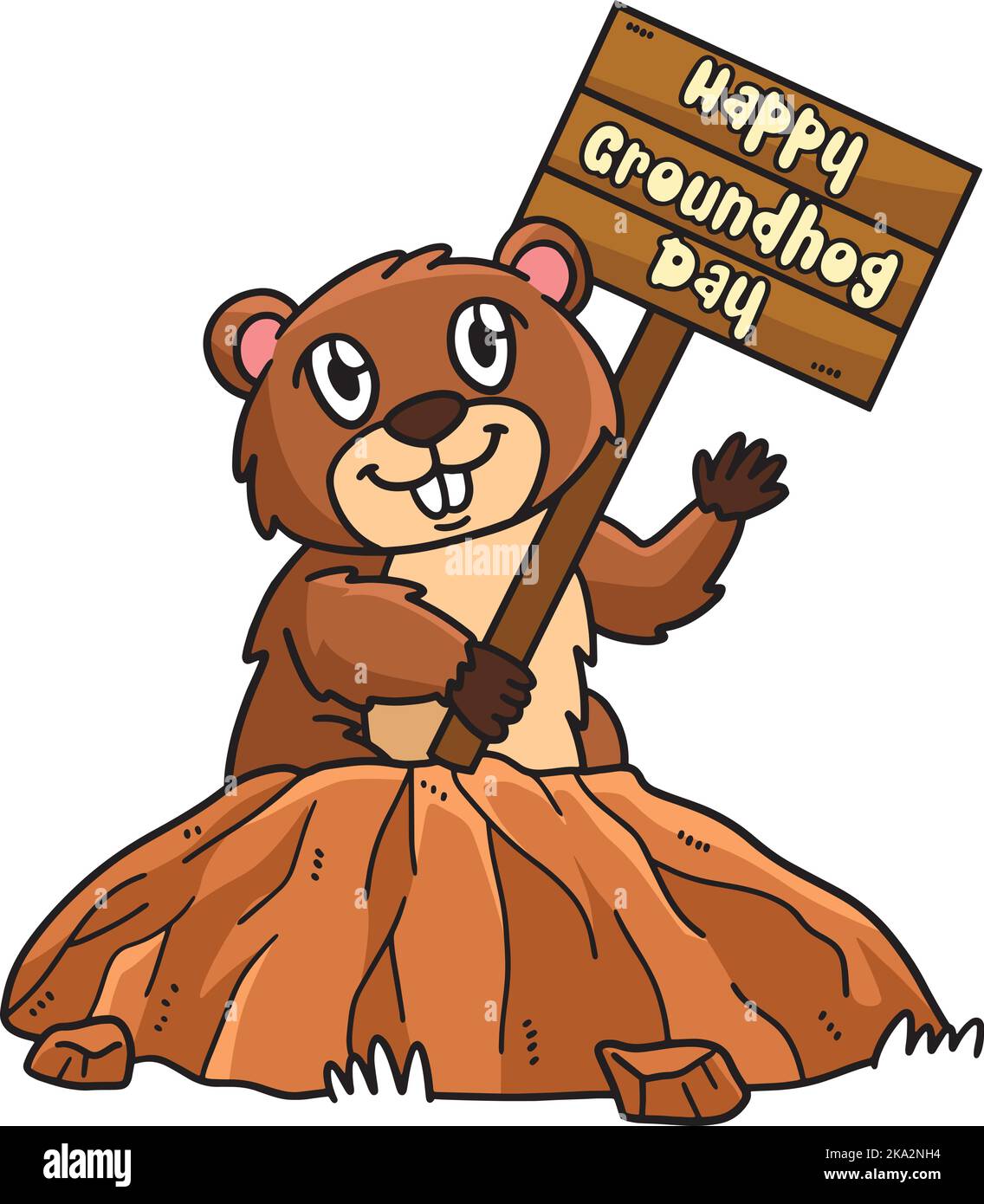 Groundhog con Placard Cartoon colorato Clipart Illustrazione Vettoriale