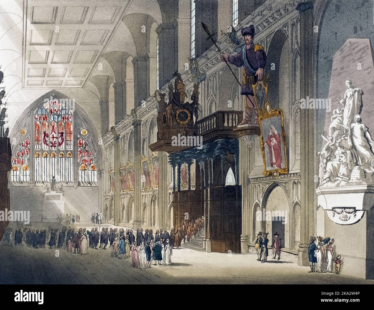 Guildhall. Circa 1808. Dopo un lavoro di August Pugin e Thomas Rowlandson nel microcosmo di Londra, pubblicato in tre volumi tra il 1808 e il 1810 da Rudolph Ackermann. Pugin era l'artista responsabile degli elementi architettonici nelle immagini del microcosmo; Thomas Rowlandson fu assunto per aggiungere le figure umane vivaci. Foto Stock Guildhall. Circa 1808. Dopo un lavoro di August Pugin e Thomas Rowlandson nel microcosmo di Londra, pubblicato in tre volumi tra il 1808 e il 1810 da Rudolph Ackermann. Pugin era l'artista responsabile degli elementi architettonici nelle immagini del microcosmo; Thomas Rowlandson fu assunto per aggiungere le figure umane vivaci. Foto Stock