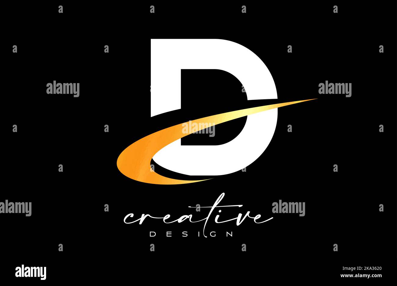 D Letter Logo Design con Creative Golden Swoosh. Icona iniziale lettera d con illustrazione del vettore di forma curva. Illustrazione Vettoriale