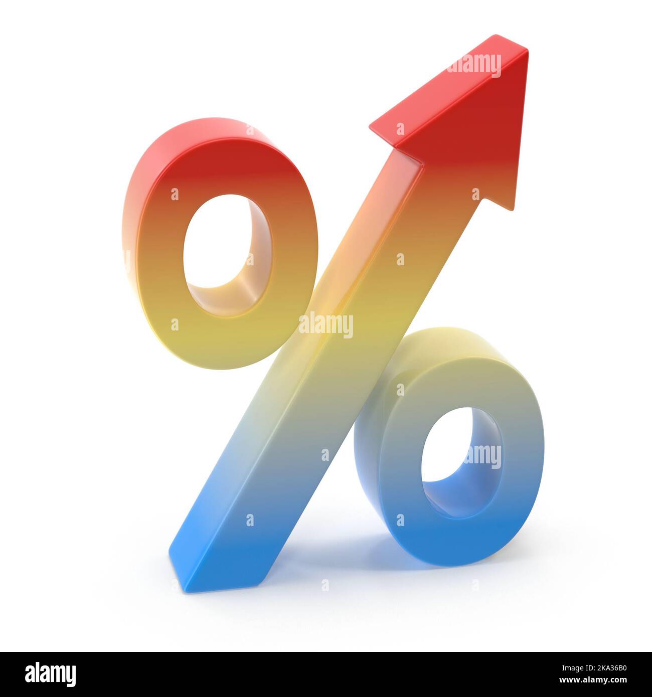 Simbolo percentuale colorato , immagine generata da un computer con rendering 3D. Isolato su bianco. Foto Stock