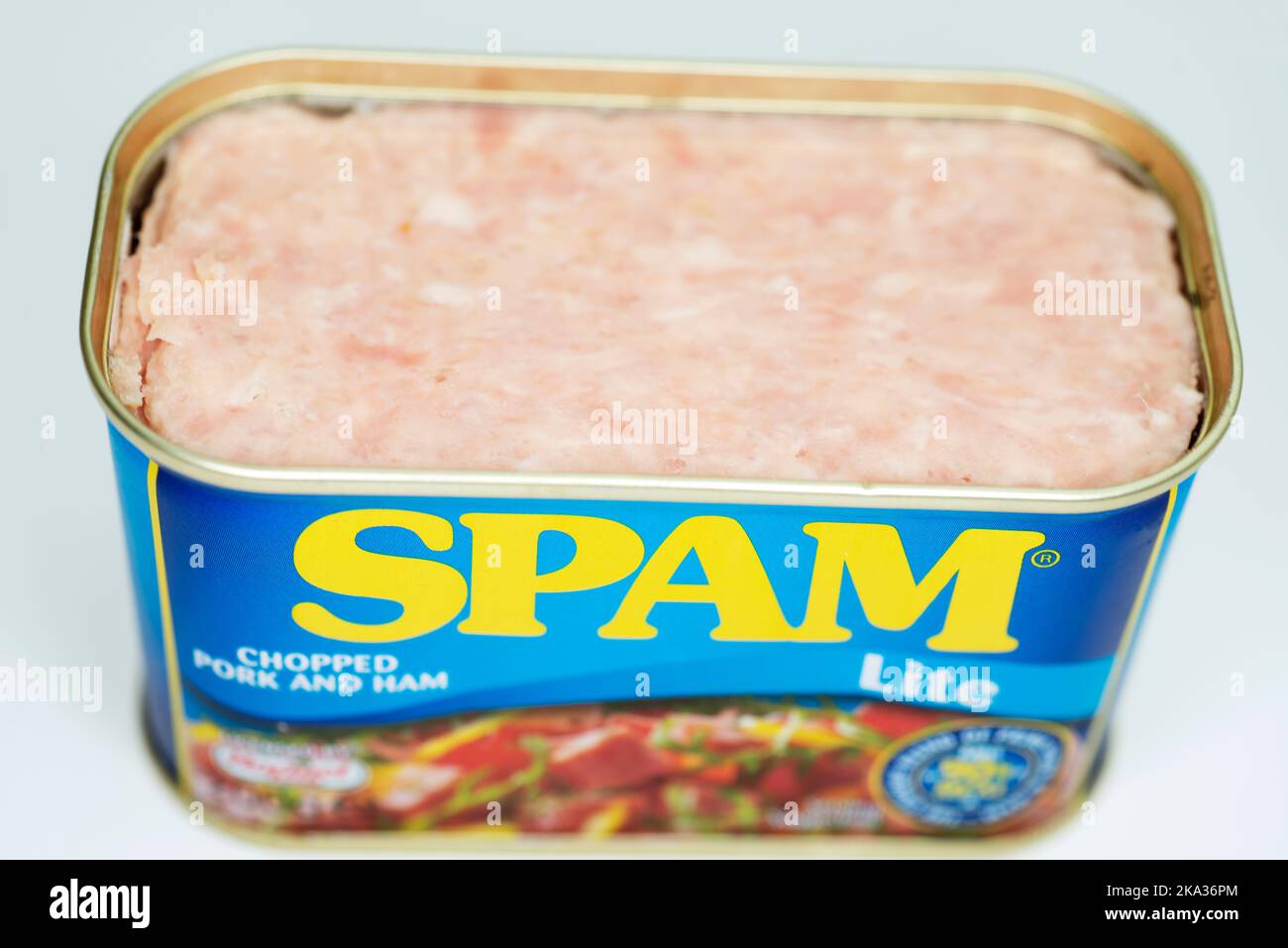 Lo spam lite trito di carne di maiale e prosciutto Foto Stock