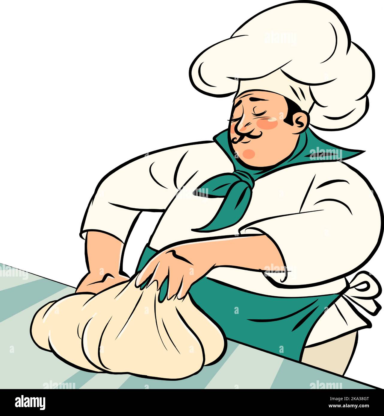 chef uomo impastare pasta, cucina ristorante cottura pane prodotto Illustrazione Vettoriale