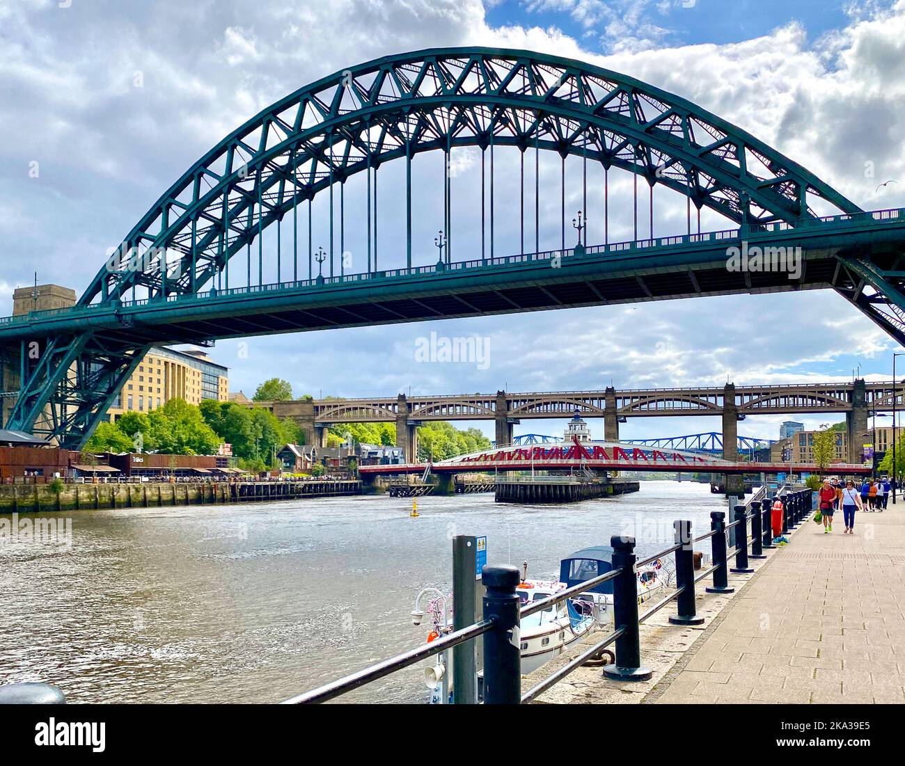Tyne Bridge e Quayside a Newcastle Foto Stock