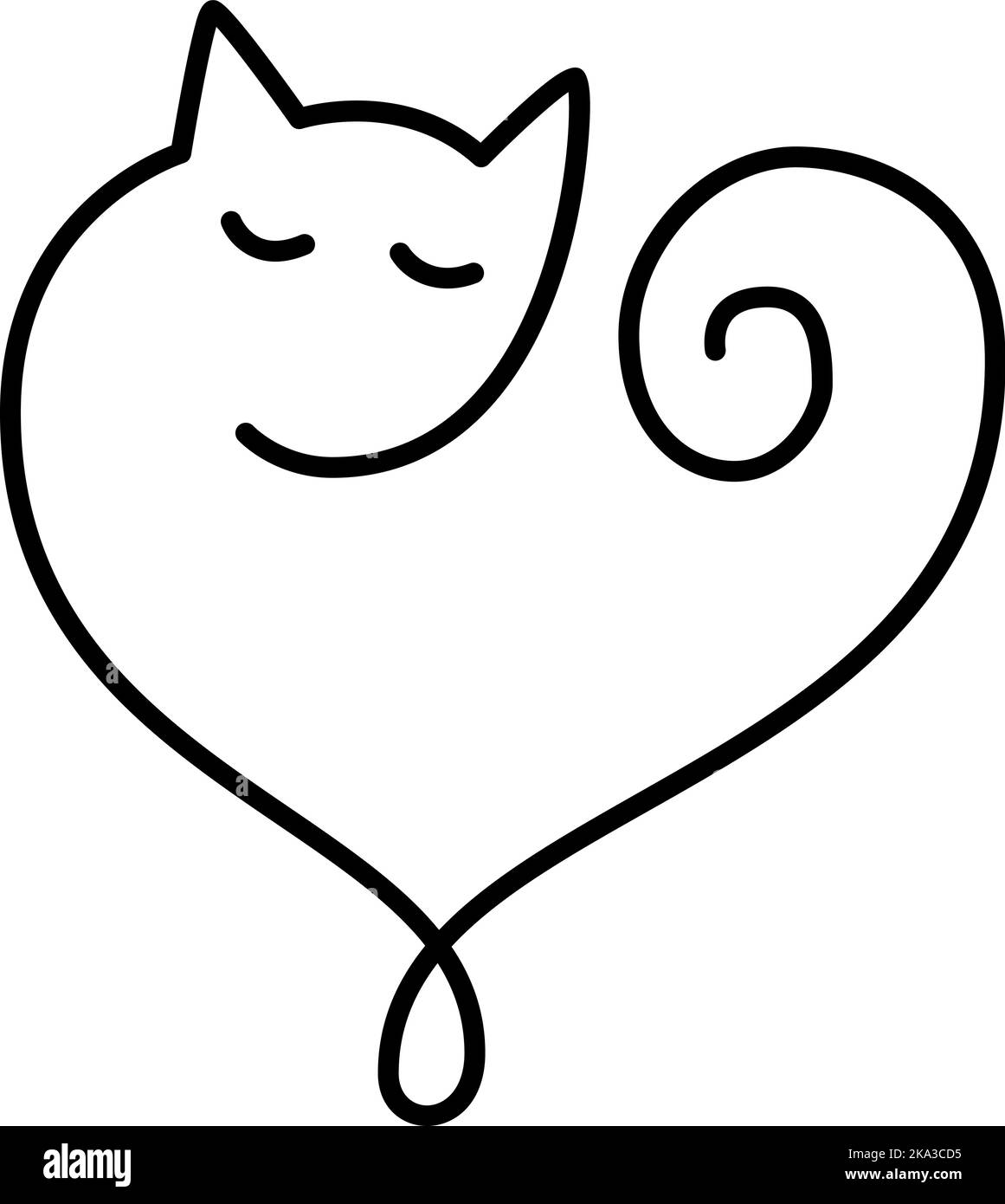 Mano disegnato natale amore monolina cuore segno logo con gatto. Matrimonio vettoriale romantico illustrazione simbolo. Calligraphy Design elemento piatto di San Valentino Illustrazione Vettoriale