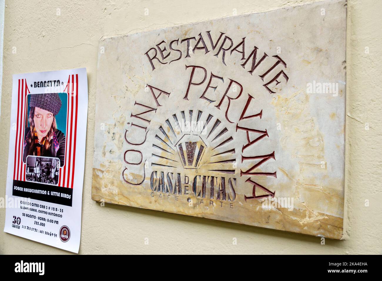 Bogota Colombia,la Candelaria Centro Historico centro storico centro storico Carrera 3 Restaurante Cocina Peruana Casa de Citas,ristorante r Foto Stock