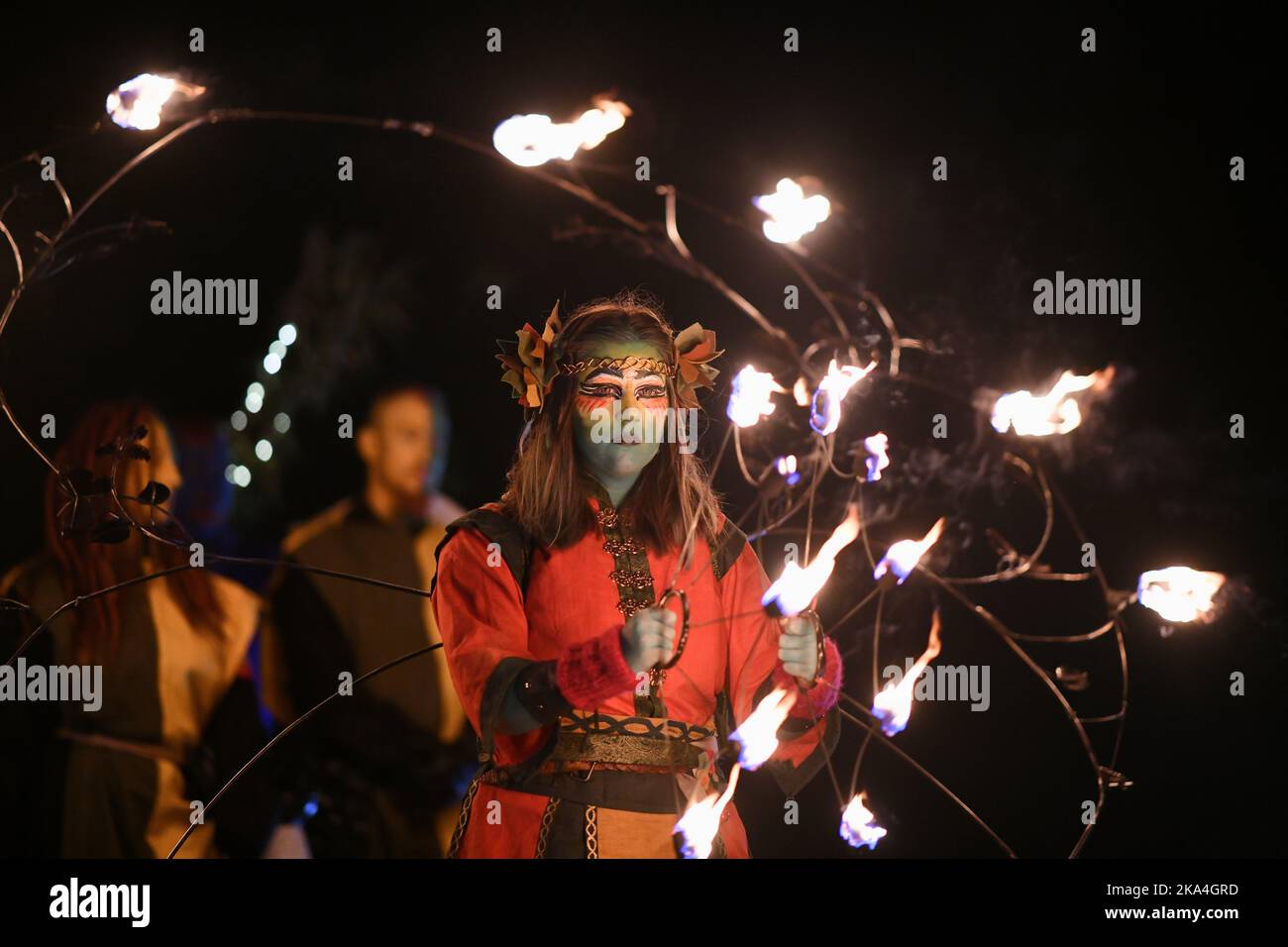 Edimburgo Scozia, Regno Unito 31 ottobre 2022. Il Festival Samhuinn della Beltane Fire Society si svolge a Holyrood Park per segnare l’ascesa dell’inverno. Credit sst/alamy live news Foto Stock