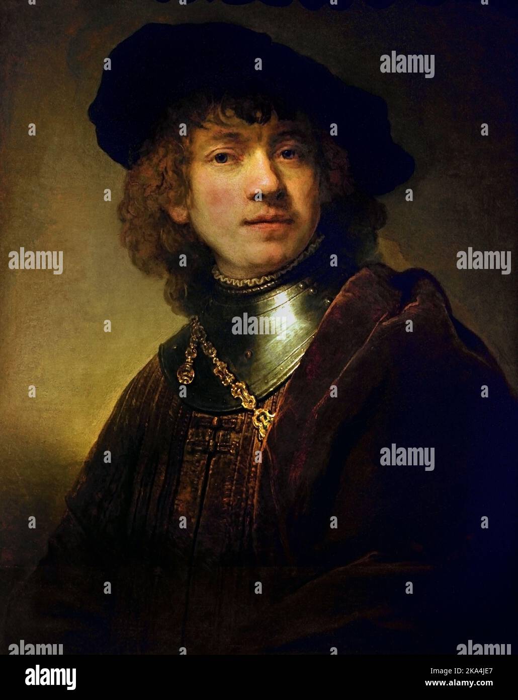 Autoritratto da giovane - Young Man in a Gorget and Cap di Rembrandt 1639 Rembrandt Harmenszoon van Rijn 1606-1669 The, Netherlands, Dutch, Foto Stock