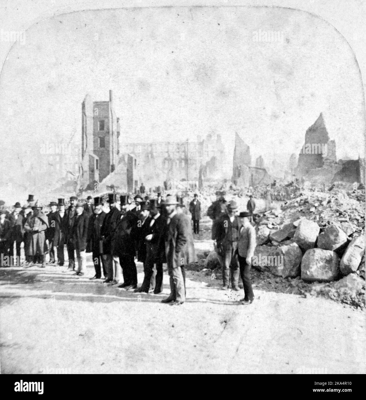 Il grande fuoco a Boston: Grande fuoco di Boston del 1872, Boston, dopo l'incendio, Massachusetts, America, Franklin Street Foto Stock