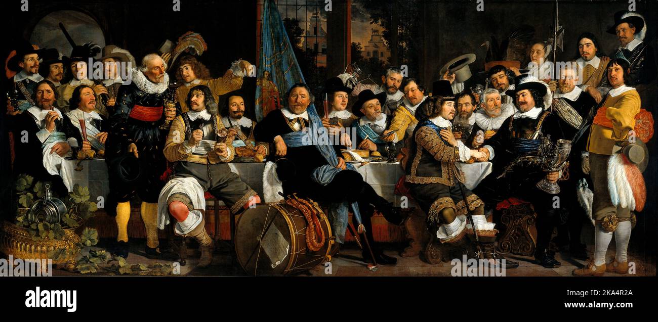 Banchetto della Guardia Civica di Amsterdam in Celebrazione della Pace di Münster. 1648, Pittura di Bartholomeus van der Helst Foto Stock