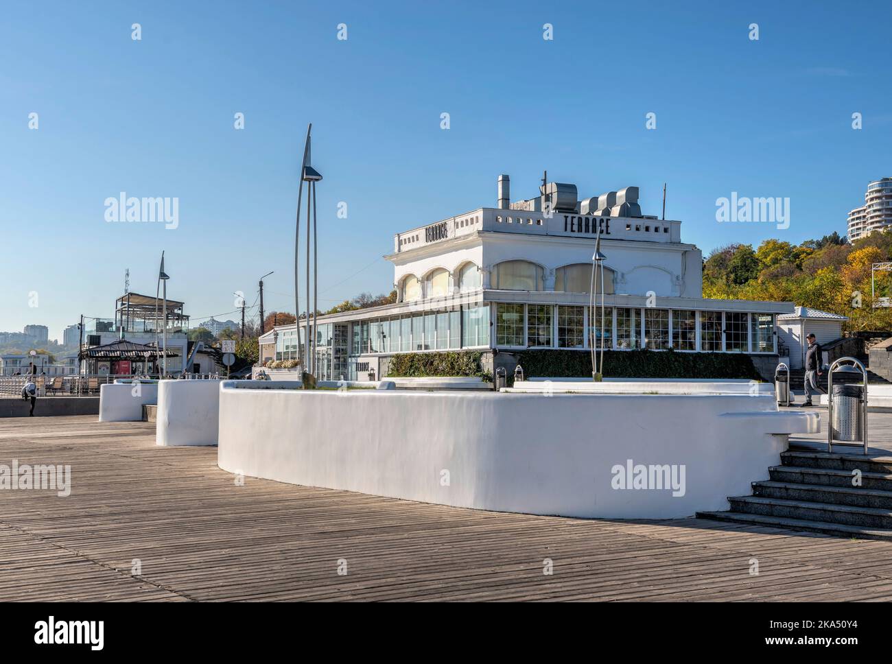 Terrazza ristorante sulla spiaggia di Lanzheron a Odessa, Ucraina Foto Stock