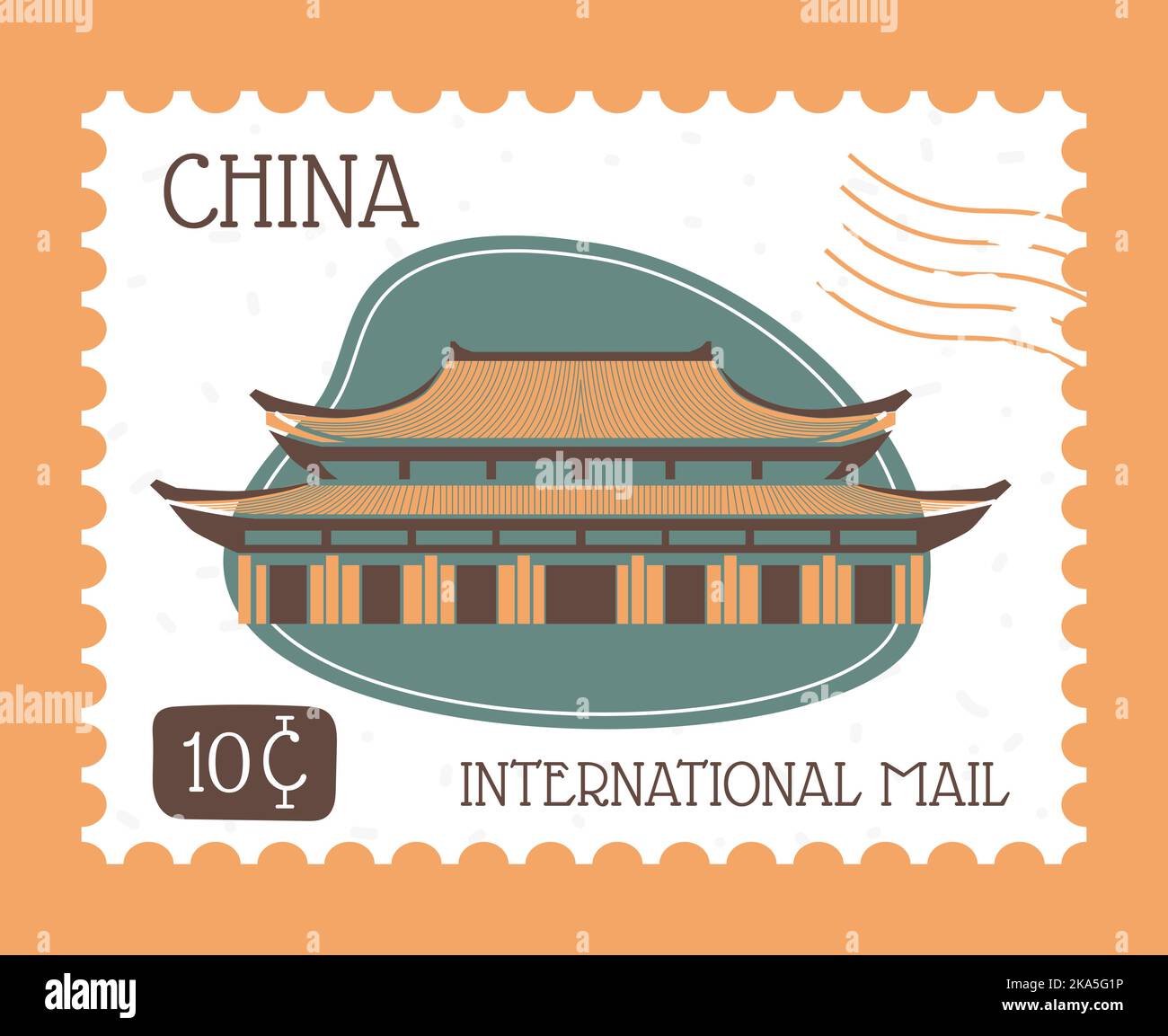 Posta China International, marchio postale con prezzo Illustrazione Vettoriale