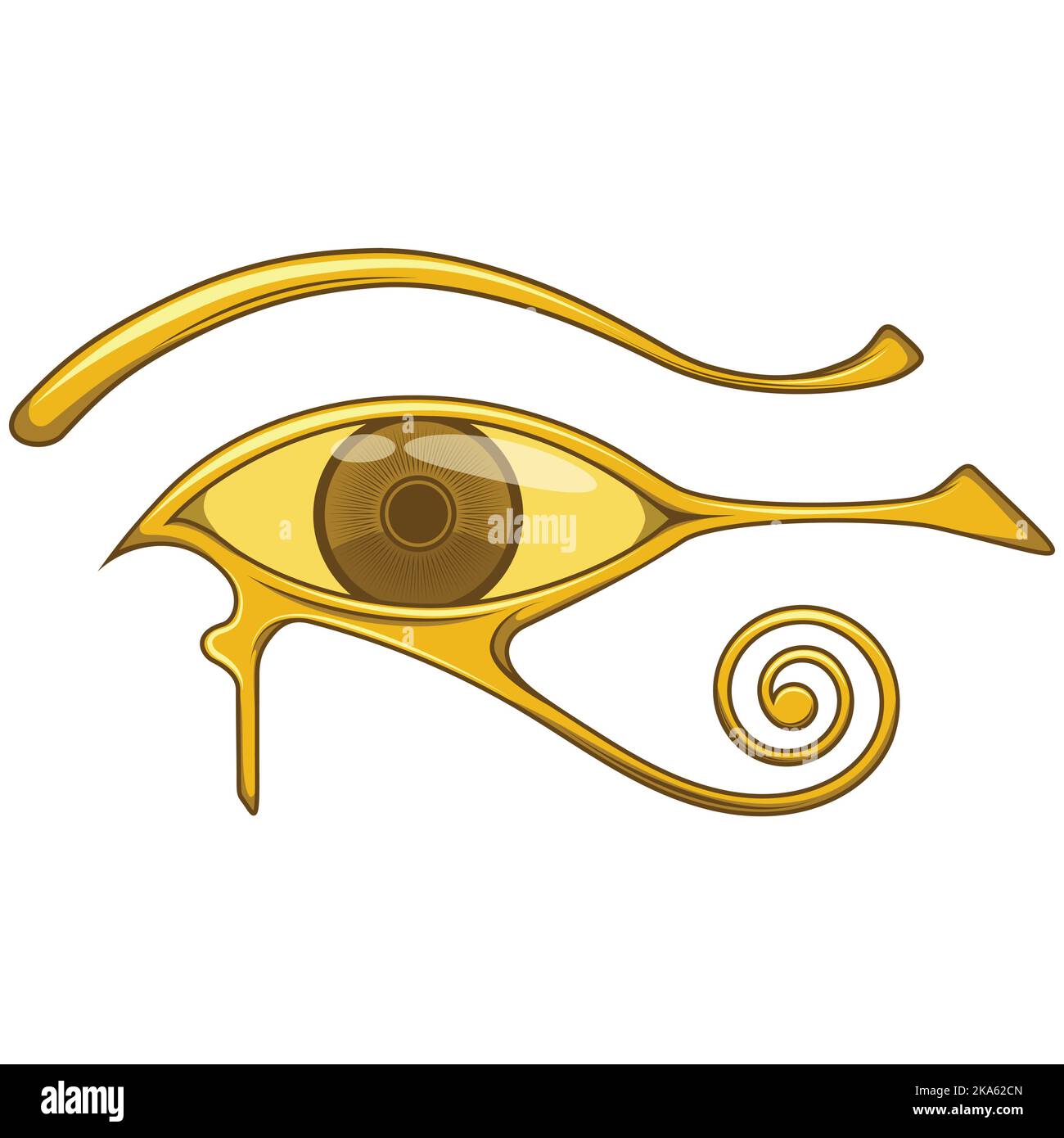 Occhio di horus, simbolo e amuleto di protezione originario dell'antico egitto, il simbolo proviene dal dio egiziano Horus, in colore oro Illustrazione Vettoriale