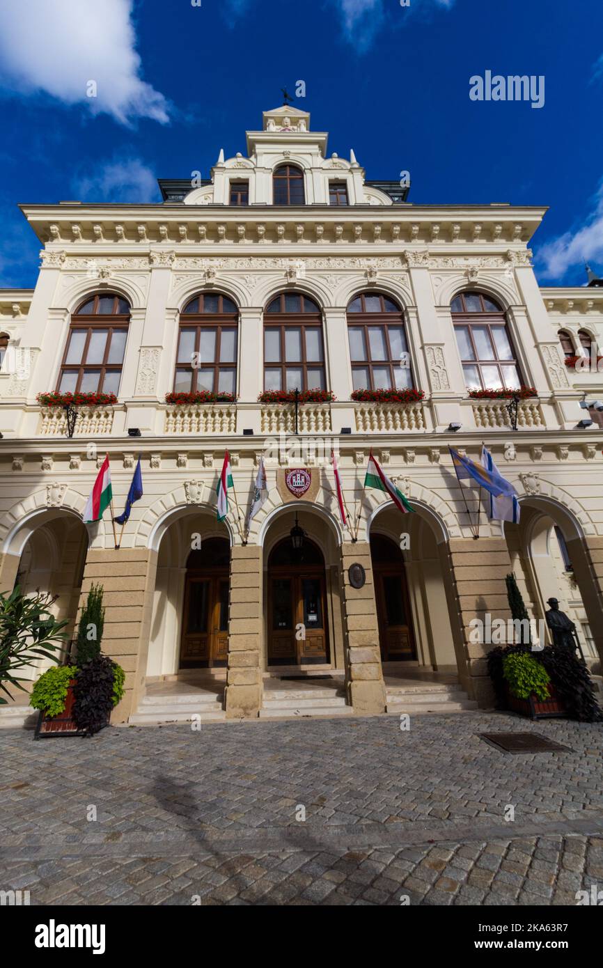 Facciata di ingresso del Municipio di Sopron, costruito nel 1896, Fo ter, Sopron, Ungheria Foto Stock