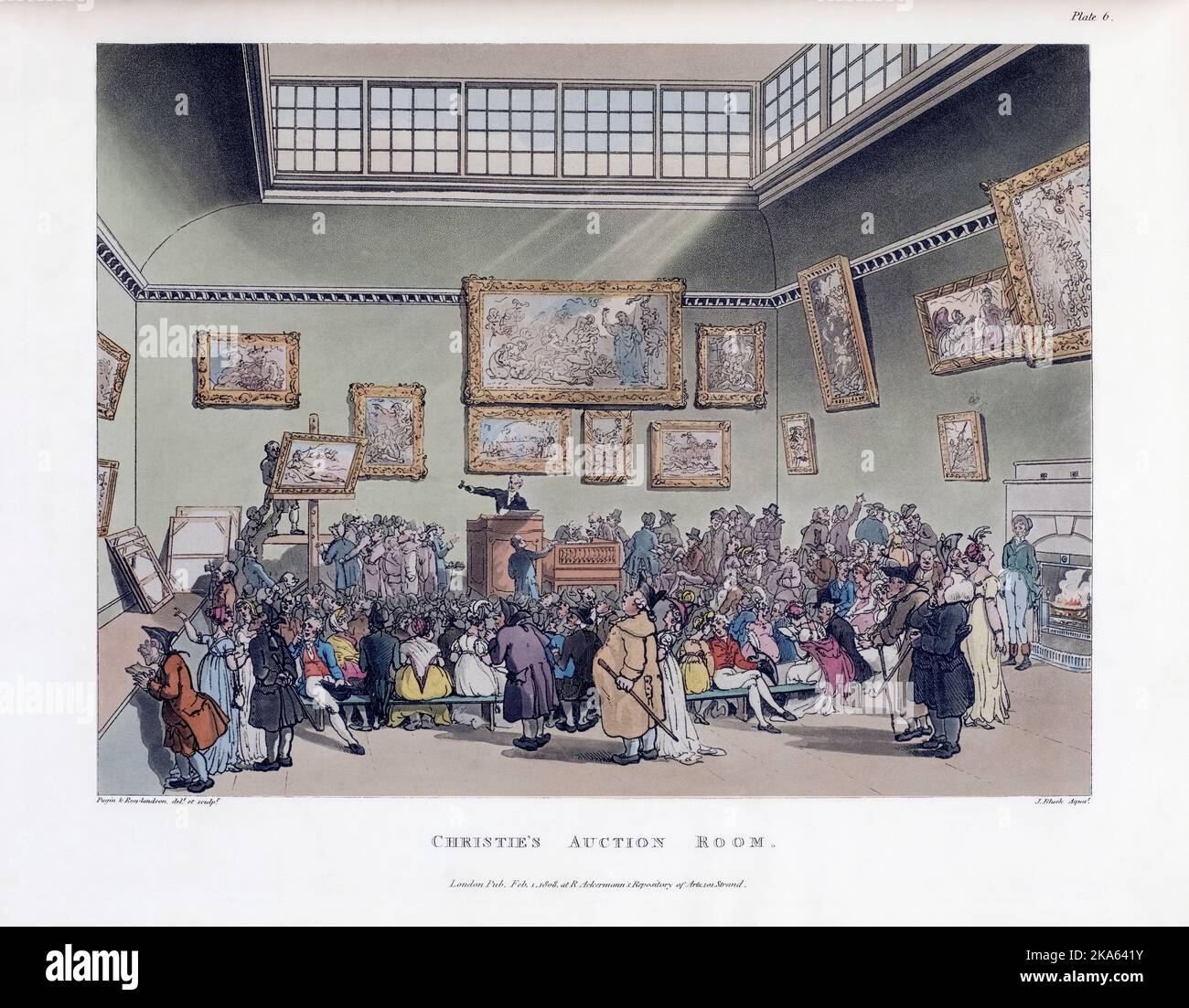 Sala d'aste Christie's. Circa 1808. Dopo un lavoro di August Pugin e Thomas Rowlandson nel microcosmo di Londra, pubblicato in tre volumi tra il 1808 e il 1810 da Rudolph Ackermann. Pugin era l'artista responsabile degli elementi architettonici nelle immagini del microcosmo; Thomas Rowlandson fu assunto per aggiungere le figure umane vivaci. Foto Stock