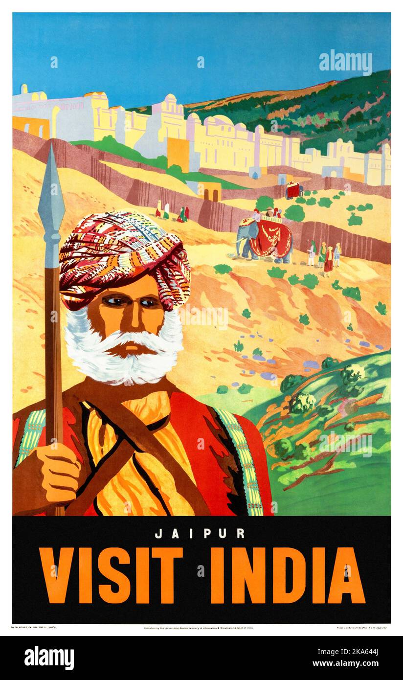 Jaipur. Visita India. Artista sconosciuto. Poster pubblicato nel 1951. Foto Stock