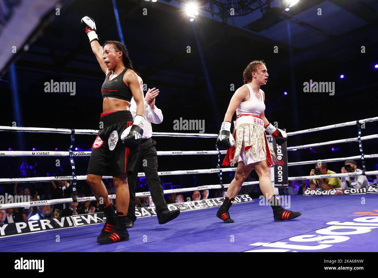 COPENAGHEN, DANIMARCA 20140914. Cecilia Braekhus (32) è stata superiore contro la campionessa IBF Ivana Habazin e ha vinto come prima boxer femminile la sua quarta cintura da campionato del mondo sabato sera. 'First Lady' di Bergen ha dimostrato ancora una volta di essere la migliore pugile femminile. Foto: Heiko Junge/ Foto Stock