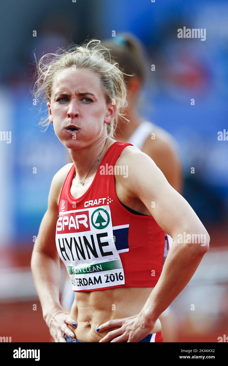 AMSTERDAM, PAESI BASSI 20160707. Hedda Hynne era pronta per la sua prima finale in un campionato quando ha finito secondo nel suo calore semifinale a 800 metri durante i Campionati europei di Atletica ad Amsterdam.Photo: Heiko Junge / NTB scanpix Foto Stock