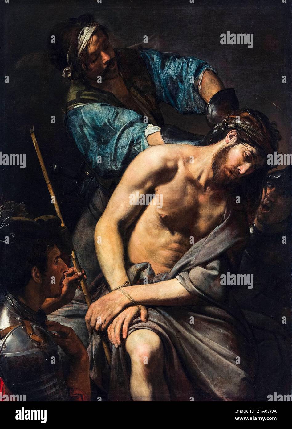 Valentin de Boulogne, il coronamento di spine e la mocking di Cristo, pittura in olio su tela, 1627 Foto Stock