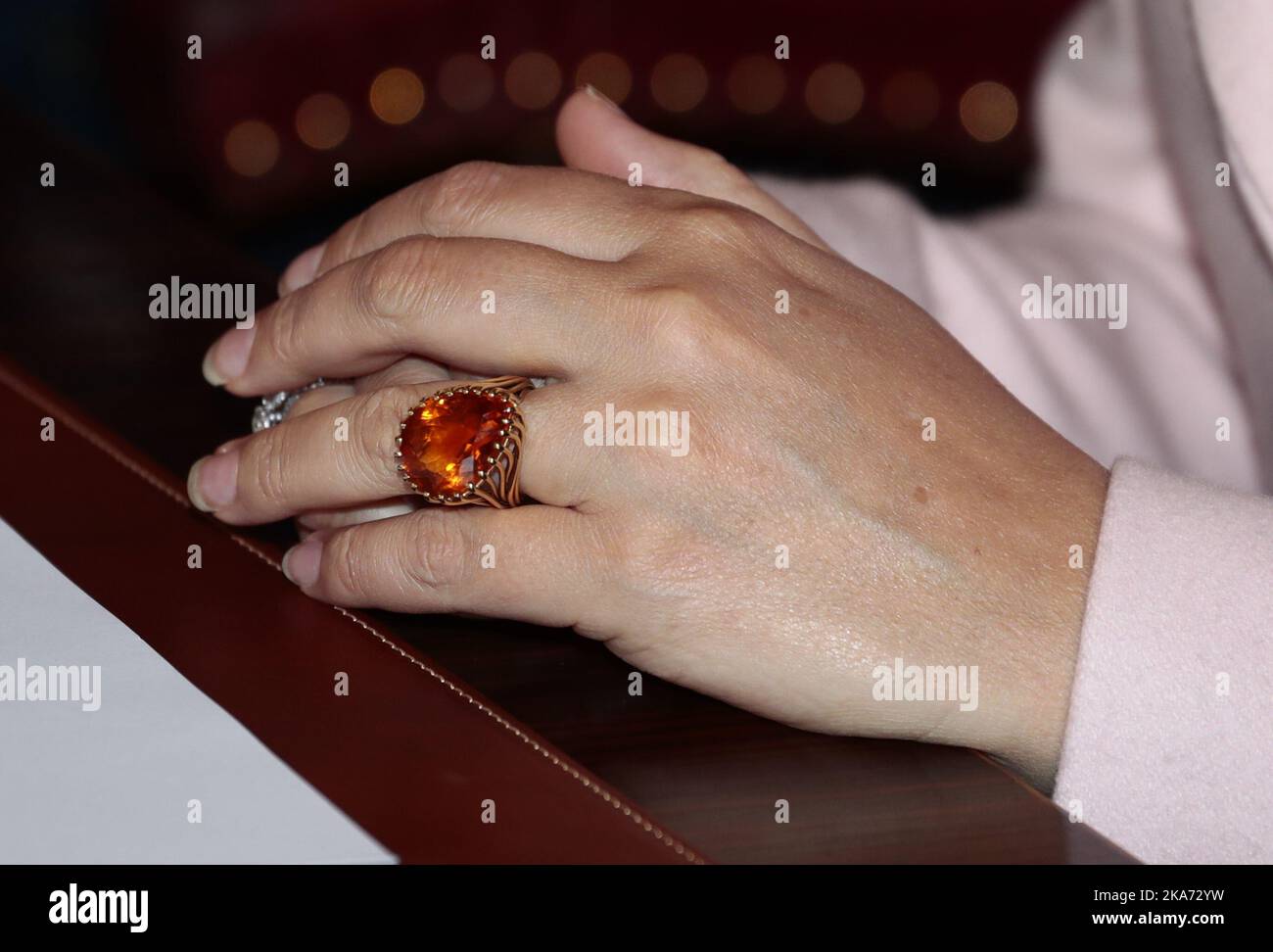 Tallinn, Estonia 20180425. La Principessa Crown mette-Marit arriva presso l'ufficio del presidente Kersti Kaljilaid a Tallinn, Estonia. In connessione con la visita ufficiale delle Coppie del Principe Corona a Tallinn, Estonia, mercoledì. L'anello della Principessa Corona. Foto: Lise Aaserud / NTB scanpi Foto Stock