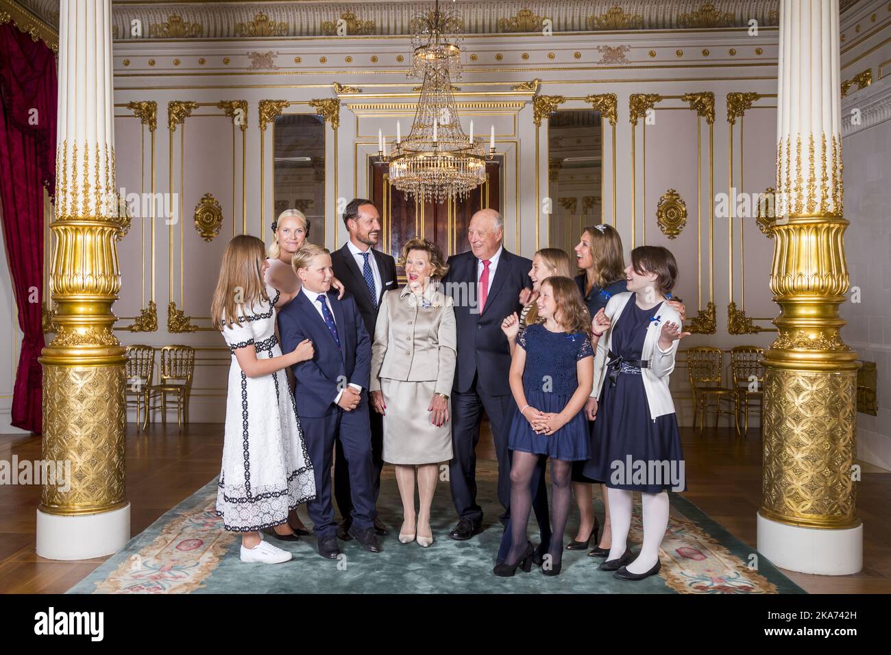 Oslo, Norvegia 20180829. Fotografare la Famiglia reale al Palazzo reale. Da sinistra