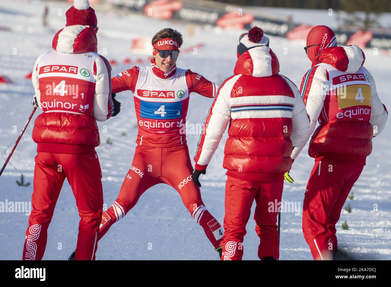 Lygna 20220223. Savely Korostelevazione dalla Russia vince l'oro nella staffetta 4x5 km per gli uomini durante i Campionati di sci nordico Junior World 2022 a Lygna. Foto: Terje Pedersen / NTB Foto Stock