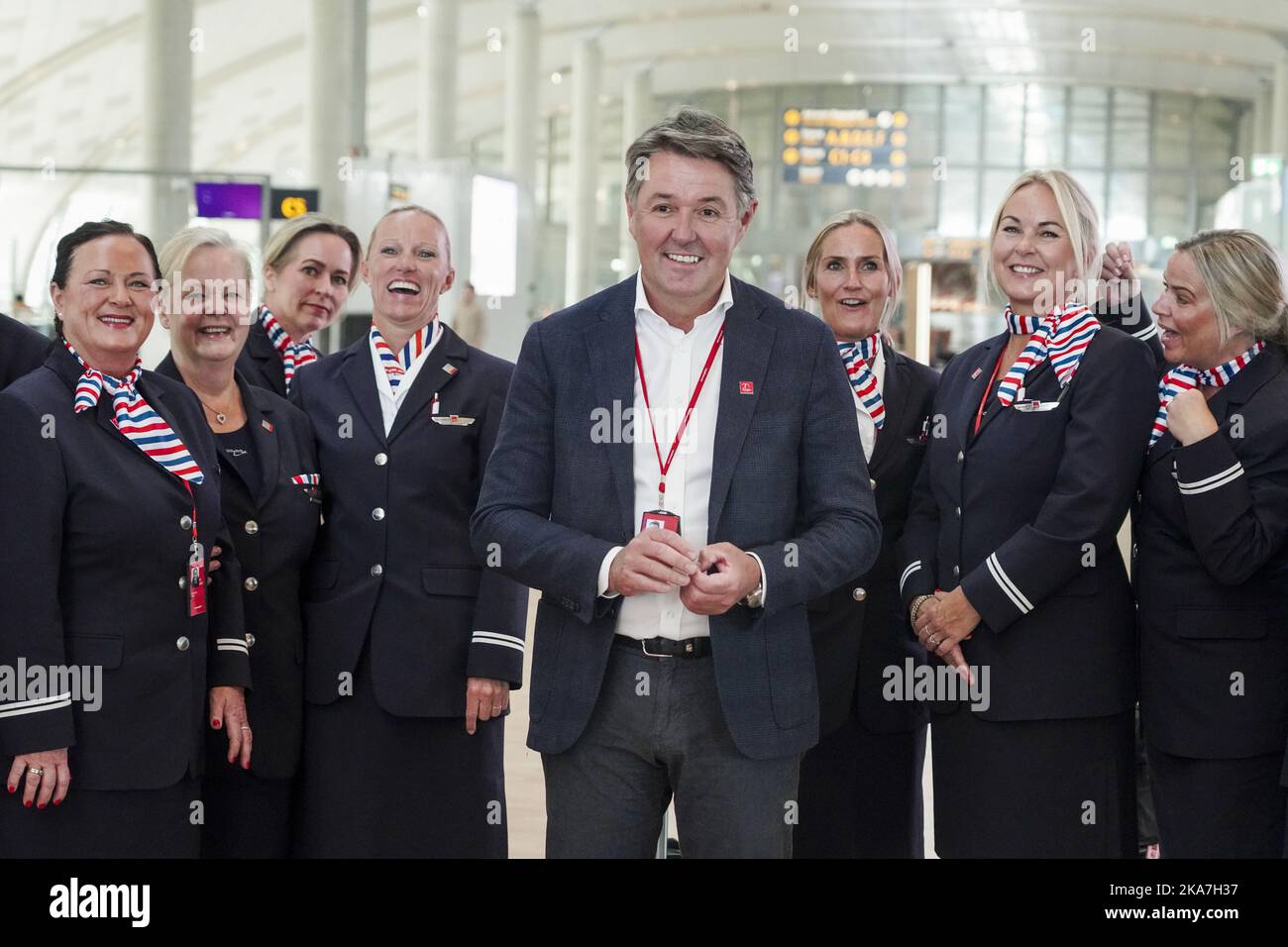 Oslo 20220901. Il CEO Geir Karlsen durante il 20th° anniversario della compagnia aerea norvegese. Giovedì si tiene una commemorazione all'aeroporto Gardermoen di Oslo. Foto: OLE Berg-Rusten / NTB Foto Stock