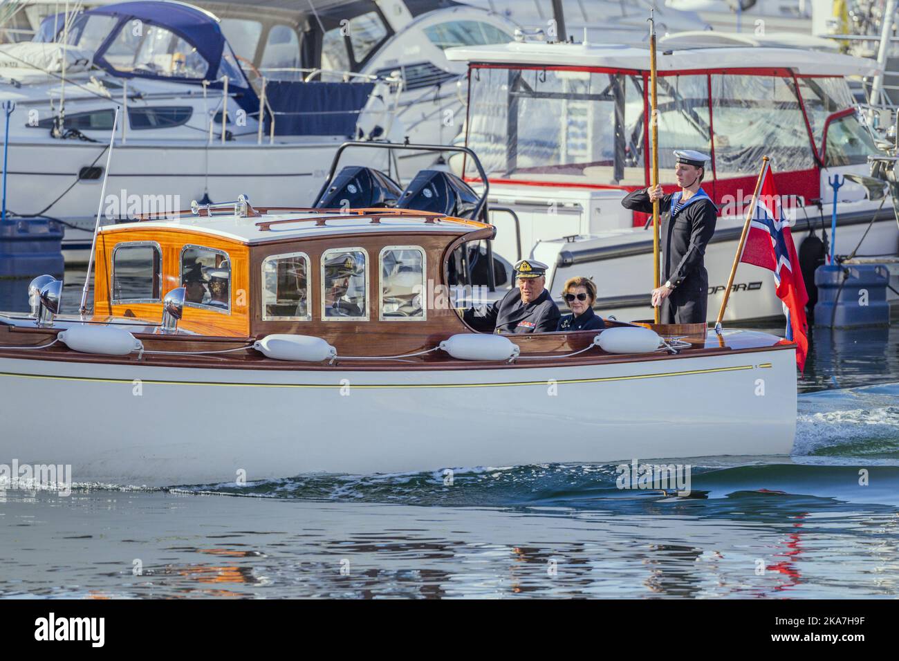 Oslo 20220907. Re Harald sbarca la nave reale. La regina Sonja e il principe ereditario Haakon sono lì. Foto: Beate Oma Dahle / NTB Foto Stock